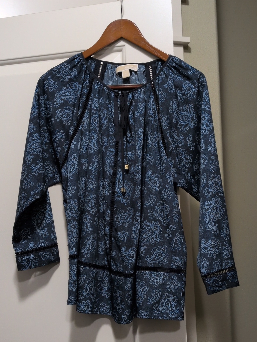 MICHAEL Michael Kors Navy and Light Blue Paisley Peasant Blouse